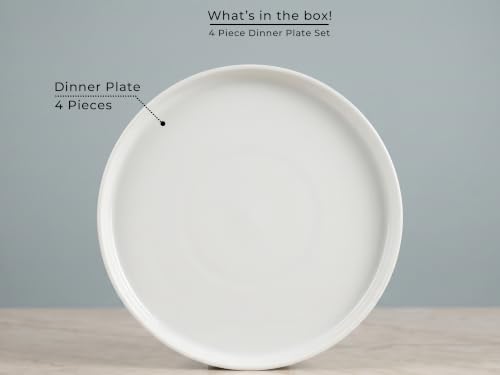 Image of Bodhi House 4-Piece Ribbed Porcelain Dinner Plate Set, White Dinnerware Set, Chip Resistant, Lightweight, Microwave & Dishwasher Safe Tableware Crockery Set for Home, Gift
