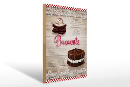 mrdeco Cartel de madera 30 x 40 cm receta brownie ingredientes 250 g mantequilla cartel madera