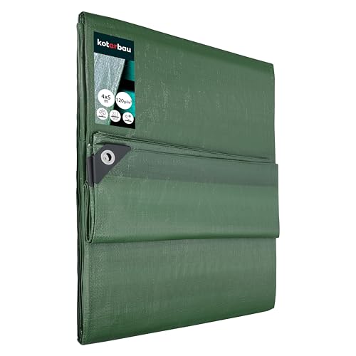 KOTARBAU® Telo Impermeabile Esterno - Polietilene - 4 x 5m - Verde Oliva - 120 g/m² - Telo Sotto Piscina Fuori Terra - Copertura con Occhielli - Telone Robusto - Copertura Esterna - Telone da Giardino