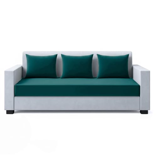Image of FURNY Lexon 5 Seater Fabric 3+1+1 Sofa Set (Greenish Teal-Light Grey) Premium Velvet Finish | Durable & Comfortable | Ideal for Living Room