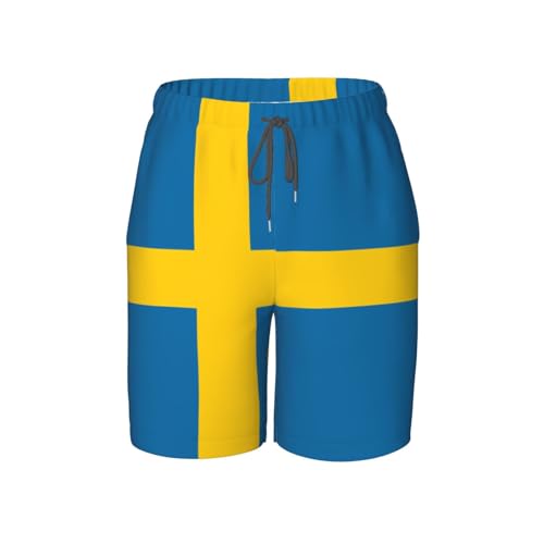 Swedish Flag Youth Beach Pants, Soft and Breathable, with Drawstring Waist, Suitable for Sports and Leisure.