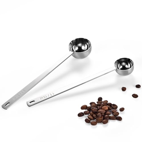 Image of U-Taste Coffee Scoop 1&2 Tablespoon: 18 /8 Stainless Steel Measuring Scooper for Ground Coffee, Bean, Powder, Espresso, 6.9in Long Handle Metal Meaure Spoon for Canister, Jar(1&2Tbsp /15&30ml, Silver)