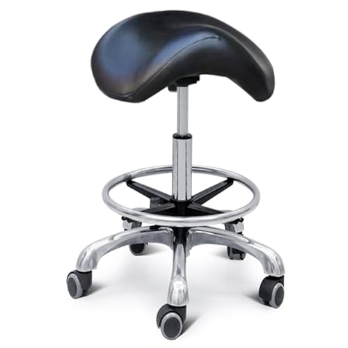 Tabouret de selle à roulettes réglable 50-65 cm pour salon de coiffure