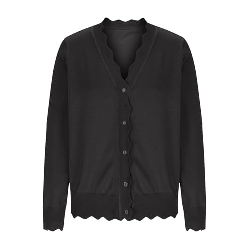 Women's Cardigan Sweater V Neck Lightweight Button Front Knit Tops Black - image 4