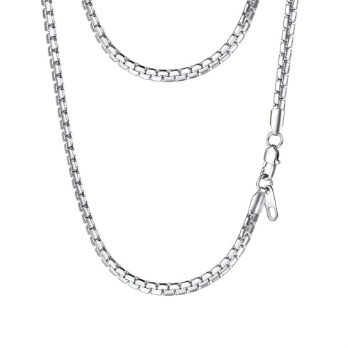 PROSTEEL Stylish Stainless Steel Flat Link Chain Necklace for Men, 2mm/4mm/6mm/8mm. Silver/Gold/Black Tone, Hypoallergenic Jewelry, 14"-30", Come with Box 14 inch(35cm) 4mm-Elegant Silver