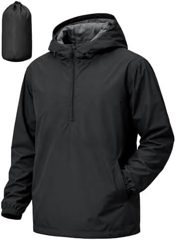 UIQUR Mens Pullover Rain Jacket Waterproof Raincoat