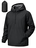 UIQUR Men's Pullover Rain Jacket Waterproof Windbreaker Lightweight Packable Raincoat for Cycling Running Hiking Golf Black L