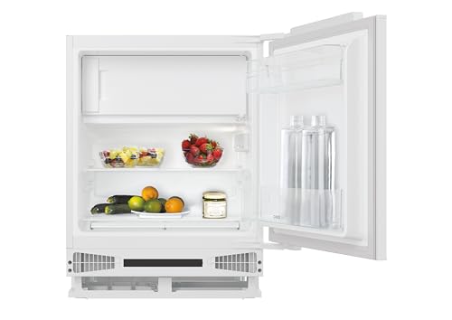 Candy CM4SE68W, Frigorífico Mini Integrable Table Top, Ancho 60 cm, Altura 82 cm, Capacidad 111L, Control Mecánico de la temperatura, Iluminación LED, Estantes Interiores de Cristal, 40DB, Blanco