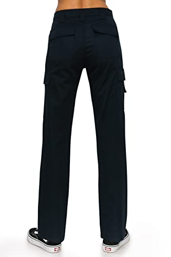 KHAKI & BLUE Women's Work Pants – High Rise Slim Fit Straight Leg Cargo Casual Trousers with Multi Pockets3