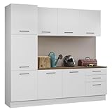 Madesa Garage Storage Cabinet Set 94' L with 8 Doors Multiple Compartments and 3 Drawers Modular Organization Pantry Base Cabinet Cupboard - White