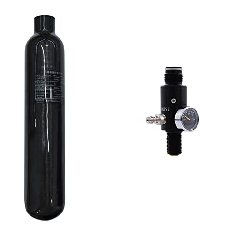TUXING Serbatoio in fibra di carbonio 0,5L, 4500Psi PCP HPA Serbatoio Aria Cilindro Composito con valvola di regolazione Manometro Pressione di uscita 2200Psi