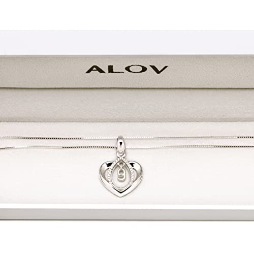 ALOV Jewelry Sterling Silver Lucky Number 9 Ninth Anniversary Numeral Nine Love Heart Cubic Zirconia Pendant Necklace - Image 3