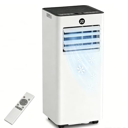 JUMMICO Climatiseur mobile 2,6 kW (9000 BTU) – 4-en-1 : refroidir, déshumidifier, ventiler, mode nuit – Silencieux 45 dB – Télécommande + programmateur – Jusqu'à 28 m²