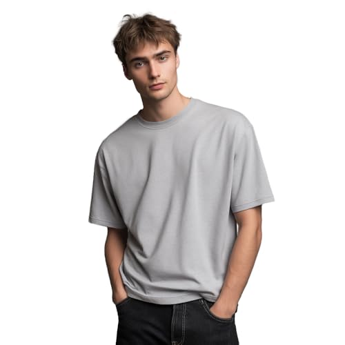 Image of Nobero 100% Cotton Oversized T Shirts for Men Stylish | Oversized Fit | Solid T Shirts for Men 180 GSM Combed Cotton | Round Neck Half Sleeve
