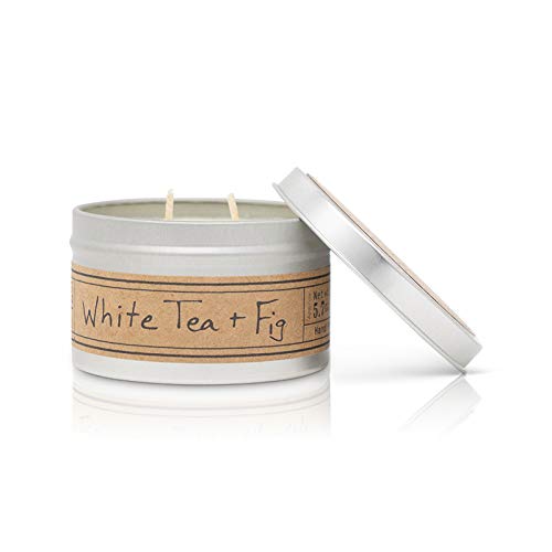 Premium Scented 100% Soy Candle - White Tea + Fig - 5.7 oz. net. wt. Travel Tin Candle - Long Lasting 35+ Hour Burn Time - Travel and Gifting - Hand Poured in The USA