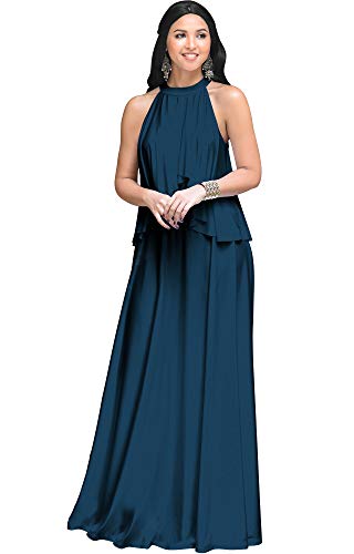 KOH KOH Plus Size Womens Long Sleeveless Halter Neck Flowy Bridesmaid Bridal Cocktail Spring Summer Beach Wedding Party Guest Floor-Length Gown Gowns Maxi Dress Dresses, Blue Teal 2XL 18-20