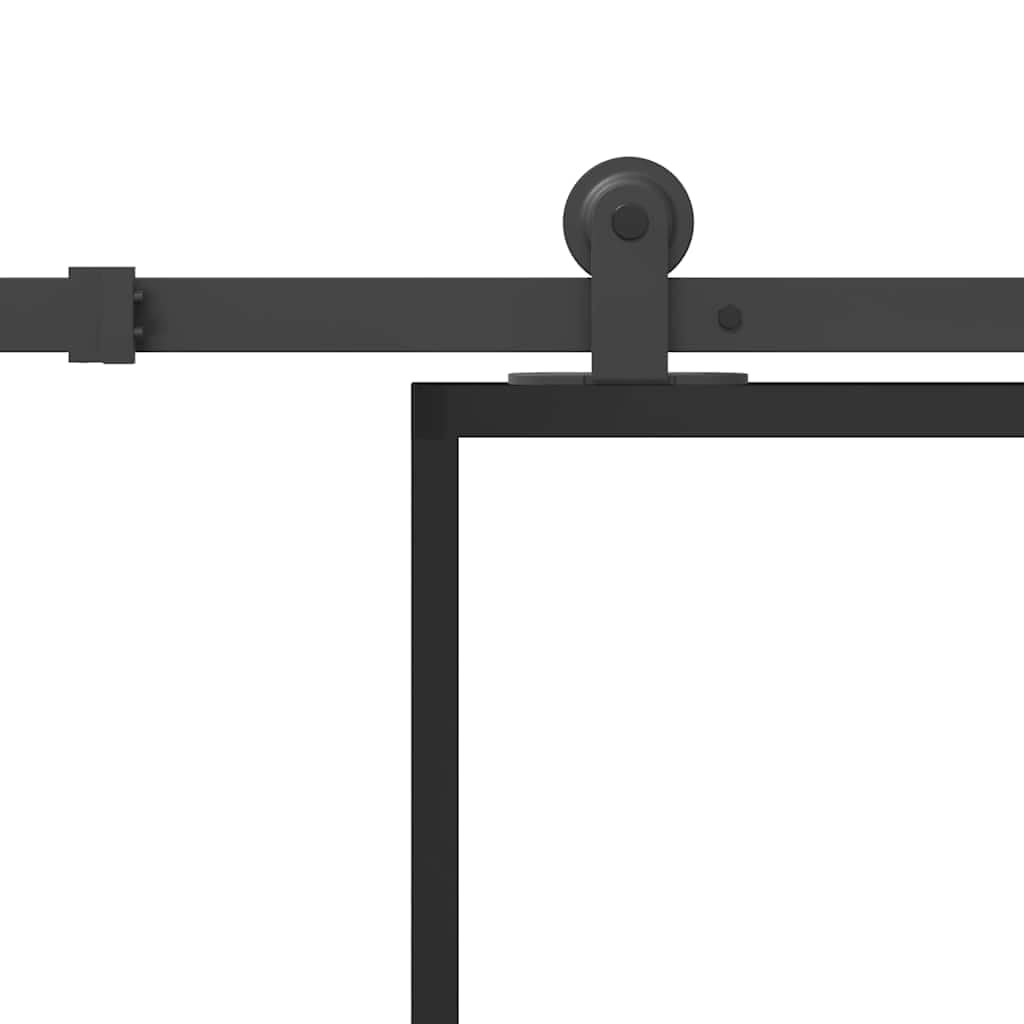 Juego completo de puerta corredera 90 x 205 cm vidrio templado aluminio negro | Puerta corredera de cristal para ahorrar espacio para dormitorio y sala de estar, incluye un sistema de rieles robustos.