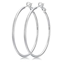 Senteria Silver Hoops Earrings for Women,925 Sterling Silver Hoop Earrings Hypoallergenic Large silvers Hoops Lightweight Big Thin Hoop Earring 60MM