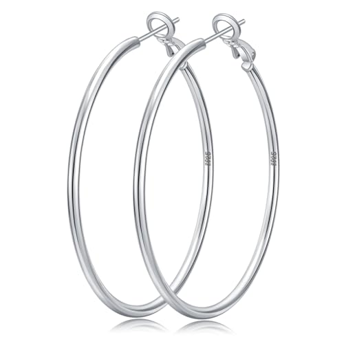Senteria 2mm Wide 925 Sterling Silver Hoop Earrings for Women Hypoallergenic Lightweight Thin Large Big Gold Hoops Earrings for Women 20/30/50/70MM