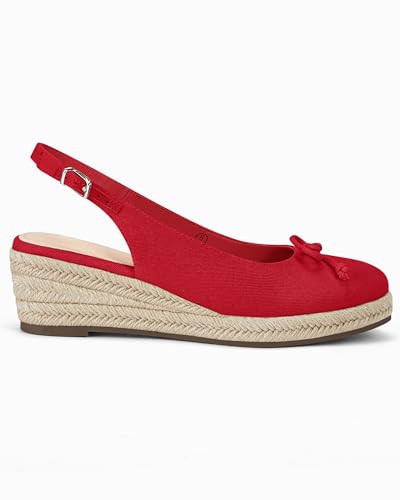 Image of Womens Closed Toe Espadrilles Wedges Shoes Platform Slingback Mid Low Heel Canvas Bow Dress Sandals