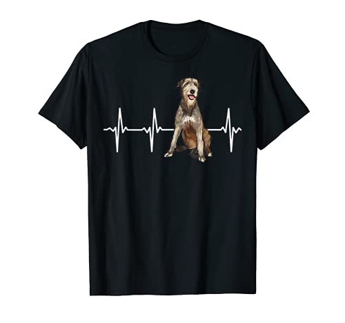 Irish Wolfhound Heartbeat Dog Lover T-Shirt, Black
