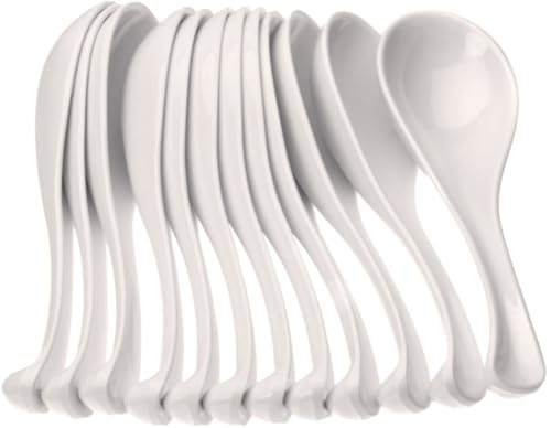 TrueCraftware- 1 oz Asian Soup Spoon Ivory Color Melamine Set of 12- Break-Resistant Soup Spoons Table Spoons Ramen Spoons Japanese Soup Spoons for Dumpling Miso Pho Wonton Noodles