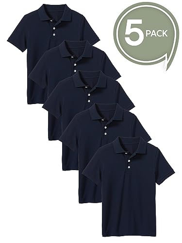 Image of Galaxy by Harvic Polo Shirt for Boys - 5 Pack School Uniform for Boys, Tagless Cotton Blend - Soft Comfortable Everyday Wear
