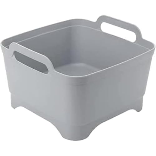 洗い桶 洗いおけ 洗い キッチン 水切り洗い桶 おしゃれ キッチン バケツ シリコン 四角 畳める 台所 シンク 食器 スリム ソフト 収納 水切り 軽量プラグが付く コンパクト シリコン 取っ手付 (グレー)