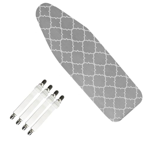 AmaltHryse Ironing Board Cover 120x41CM Cotton Large Iron Board Cover with 5mm pad and 4 Elastic Fasteners Durable Thick Padding Heat Resistance