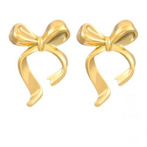 MFCGHXR Boucles d’Oreilles Femme élégantes – Forme nœud Papillon doré – Acier Inoxydable 14K – Finition Brillante – Accessoire Mode Chic pour...