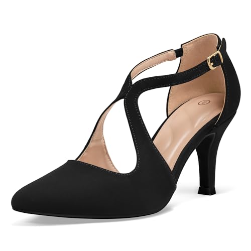 mysoft Women's Dress Shoes Closed Toe 3 Inch Heels Cross Strap Stiletto Pumps Wedding Prom Party...