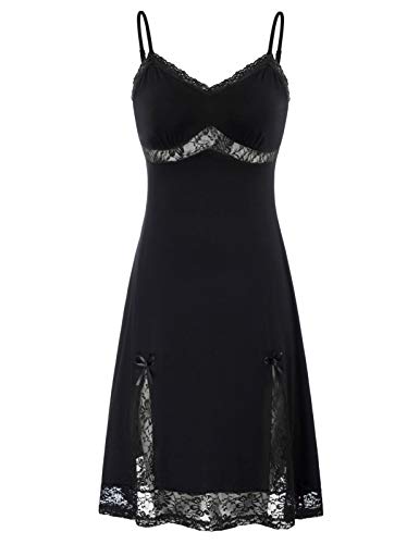 Belle Poque Full Slips For Women Soft Full Slips Under Dress V Neck Sexy Dress Nightwear Black,Xl #TOP30