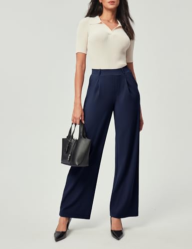 Image of IUGA Dress Pants Women Stretchy Wide Leg Work Pants Business Casual Outfits | Teacher Outfits for Women, Work Clothes, Trousers, Slacks, High Waisted, Pull on, Comfy, Office, Travel, Interview