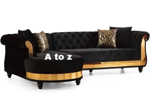 Image of A to Z Furniture Classic Chesterfield Sofa Set Luxury Chesterfield Sofa in for Home Living Room & Office (l Shape Black)