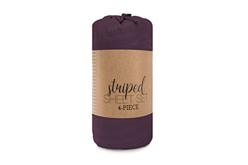 Ienjoy Home 4 Piece Embossed Sheets Set, Striped Purple, King #TOP2