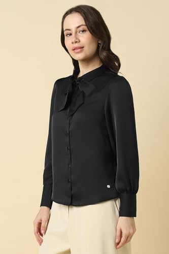 Image of Allen Solly Women's Solid Tie-Up Shirt | Knot-Front Detail | Regular Fit | Soft Breathable Fabric | Smart Casual Wear