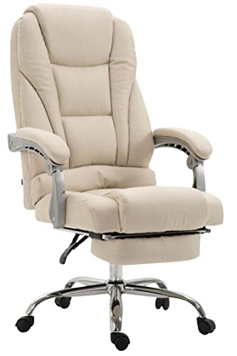 TPFLiving Silla de oficina Pacira de tela con respaldo cómodo, silla de escritorio, silla giratoria, silla ejecutiva XXL, silla de conferencia, estructura: metal cromado - crema