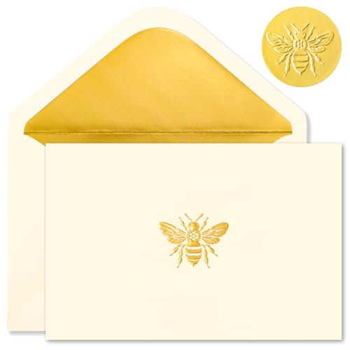 Crisky 50 Pack Blank Cards and Envelopes 4x6, Embossed Gold Foil Bee Blank Greeting Cards Bulk for Wedding, Bridal Shower, Baby Shower, Birthday Party Decoration Favors