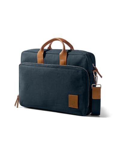 Image of DailyObjects 100% Cotton Canvas Commute Laptop Messenger Bag for Men & Women | Travel Shoulder Handbag With Trolley Sleeve | Metal Zip Closure | Leather Handles | Padded Laptop Compartment For 14 inch