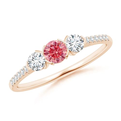 Angara Lab Grown Pink Diamond Engagement Ring for Women | Unique Prong-Set Lab Pink Diamond Three Stone Ring in 14K Solid Gold/Platinum | April Birthday, Gemstone Jewellery Gift