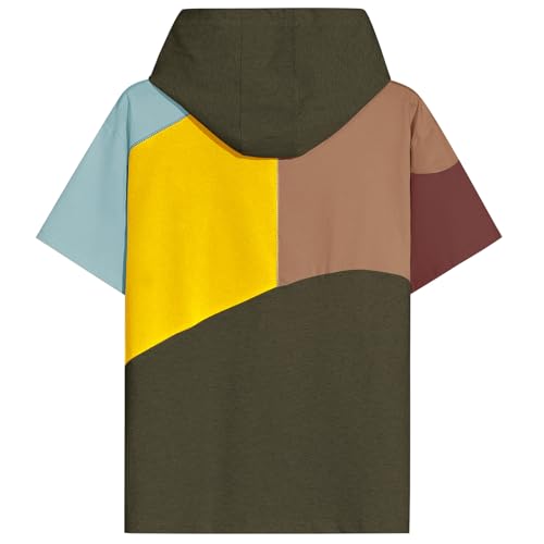 Sweat homme manche courte color block en coton | Pull d'été à capuche léger - 2
