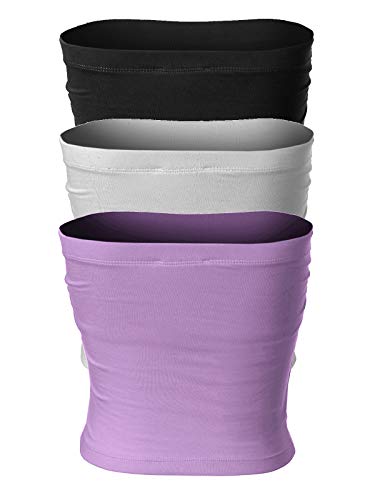 Image of MixMatchy Women's 3 Pack Tube Top Built-in Bra Strapless Ruched Bandeau