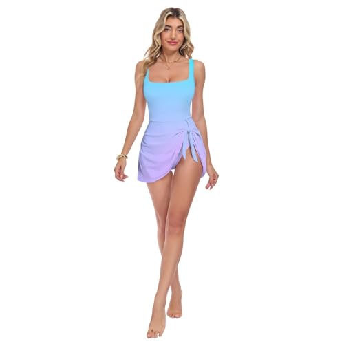 Maillot de bain une pièce femme dégradé bleu violet pour piscine