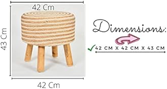 Sitting Solutions for Home - Wooden Frame Round Ottomans | Ottoman for Living Room Sitting | Bedroom, Study & Makeup Table, 16x16x18 Inch (Jute-White-Chakri-1)