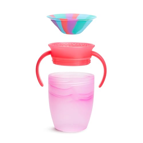 Munchkin Miracle 360 Sippy Cup for 6 Month Old, Spill Proof Baby and Toddler Cups with Transition Handles, 7 Ounce, Tropical Swirl, Pink/Multi - image 3