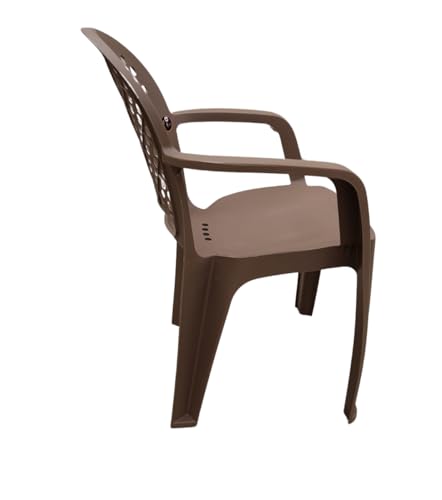 Image of Cello Crystal Armrest Plastic Chair with Matt Finish | Chairs for Home, Garden, Living Room Indoor and Outdoor Use (Colour: Rattan Beige, Set of 2)