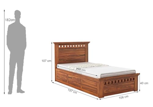 Image of Ganpati Arts Sheesham Wood Armania Single Size Bed with Box Storage for Bedroom | Wooden Single Bed Palang for Home (Natural Finish) 1 Year Warranty