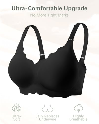 Image of Seamless Jelly Bras for Women No Underwire Push Up Bra Full Coverage V-Neck Wirefree Bralettes Soft T-Shirt Bra