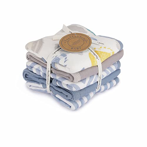 Featherhead™ 5-Pack Muslin Burp Cloths for Baby Boy Large 22" X 11" - Ultra Soft & Extra Absorbent Cotton Terry Backing (Blue Balloons)2