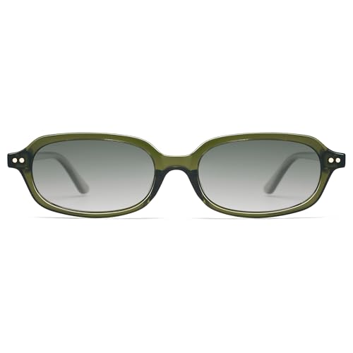 Retro Small Rectangle Sunglasses for Women Men Trendy Narrow Square Sunnies AP3729,Green/Grey Green